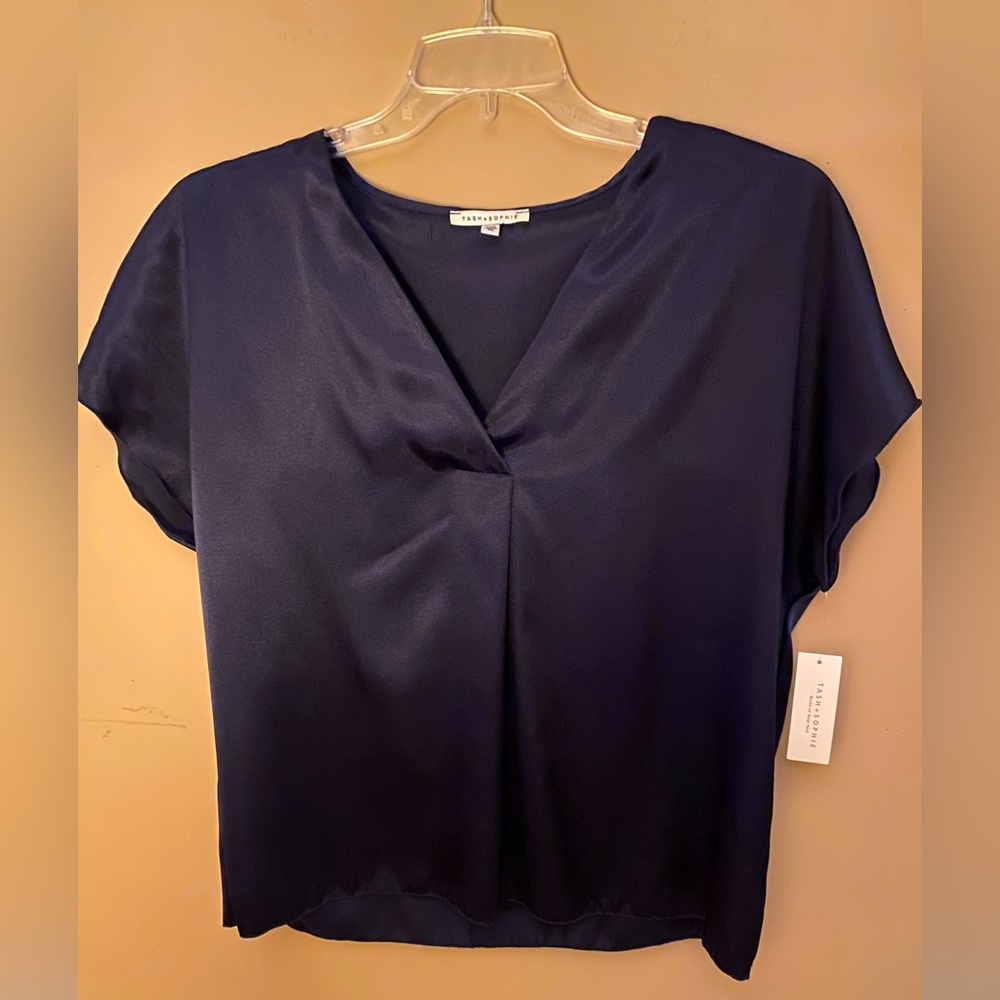 Tash + Sophie Midnight Blue Short Sleeve Blouse